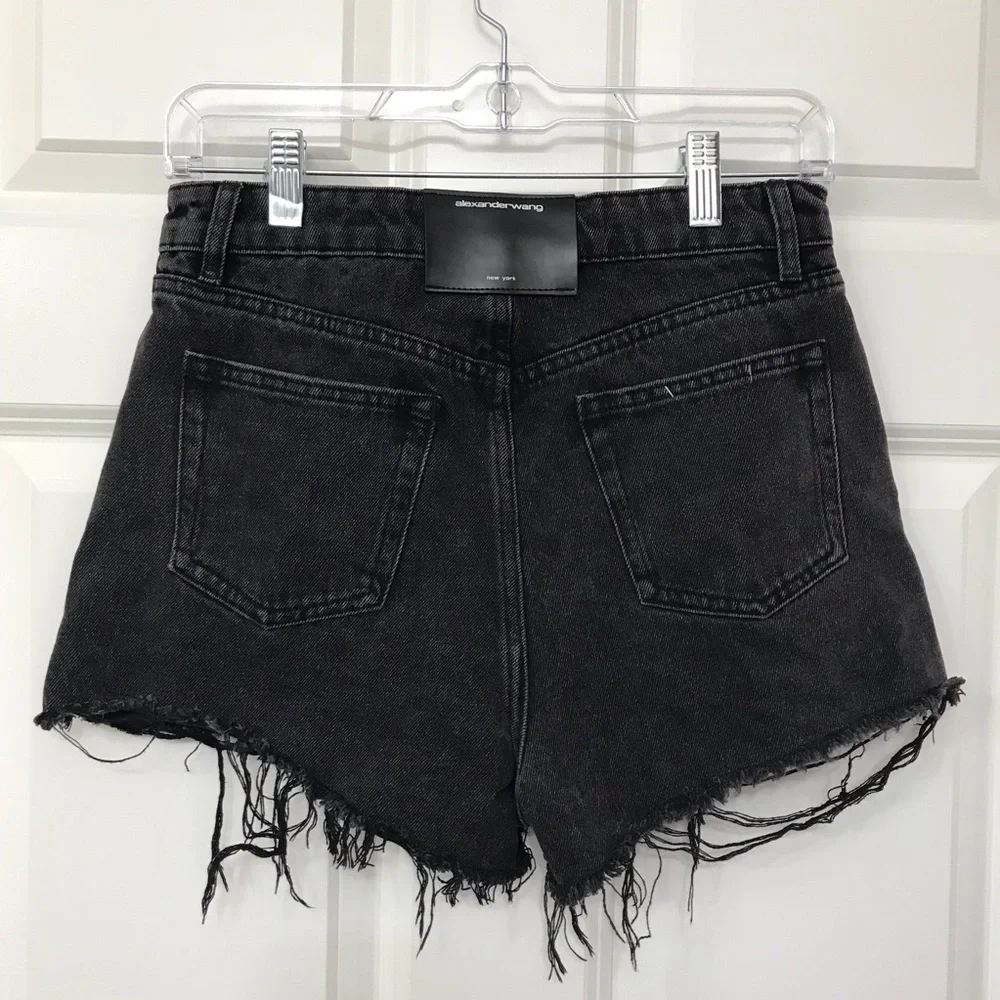 New Alexander Wang Bite High Rise Denim Shorts Rigid Black Jean Cut Off 28 - Picture 6 of 13